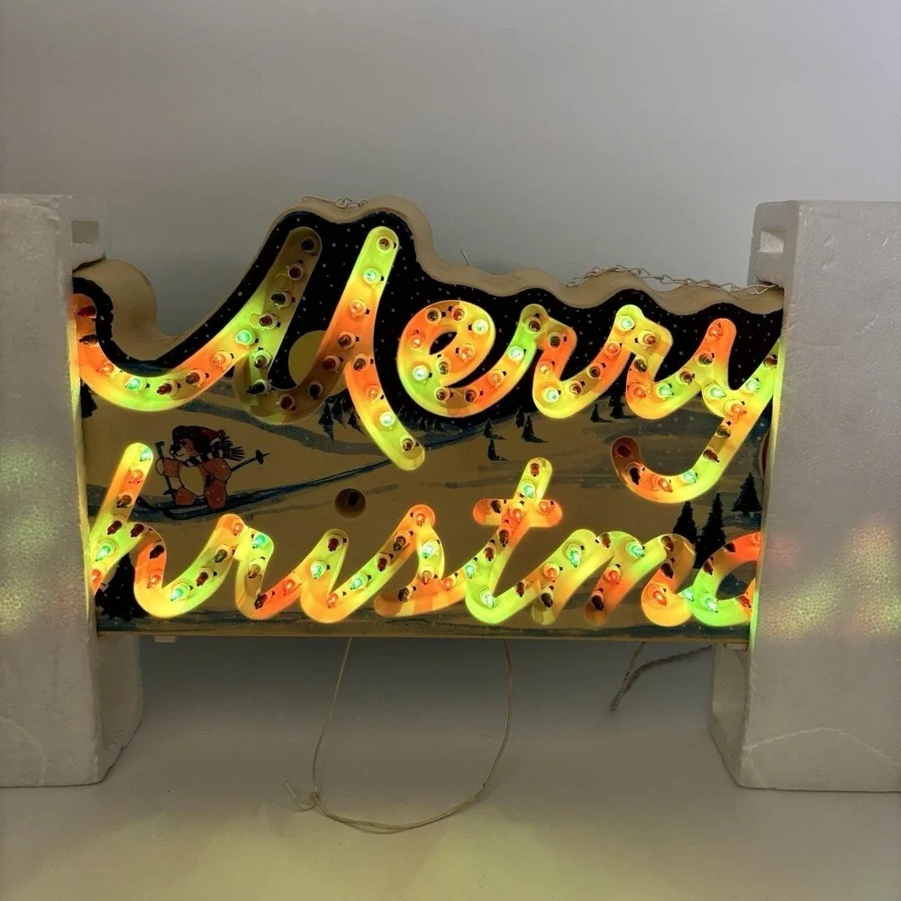 Vtg 1992 Holiday Glow Merry Christmas Lighted Sign 144 Lights 8 functions Works!